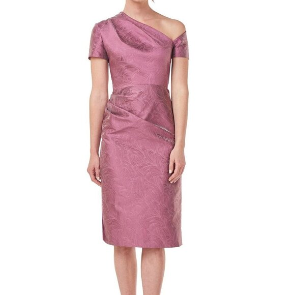 Kay Unger Heather Rose Caitlyn Jacquard Cut-Out Asymmetric Midi Dress